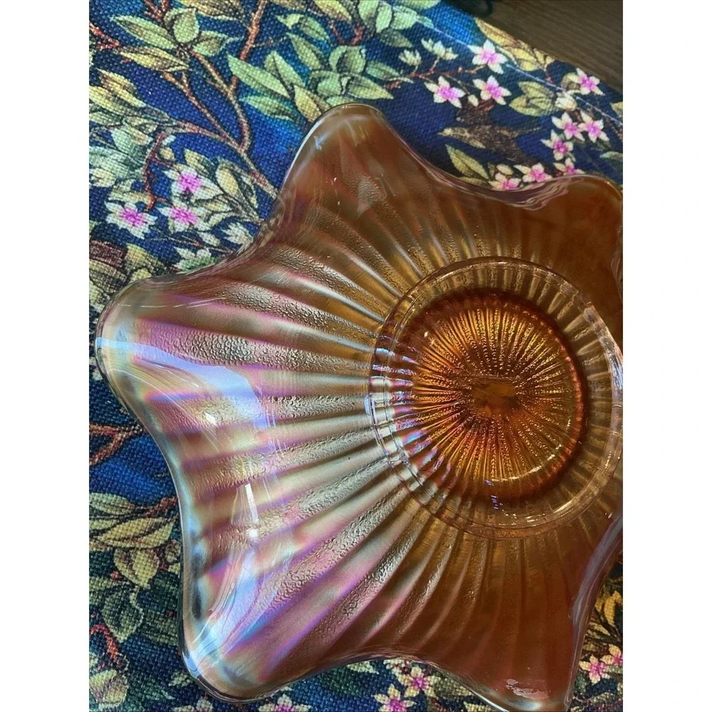 Antique FENTON Stippled Rays Amethyst Carnival Round Crimped Bowl‎ 8